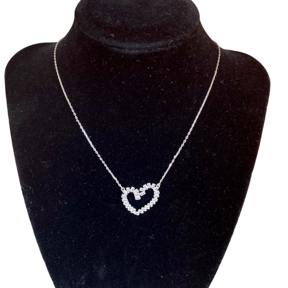 CZ By Kenneth Jay Lane Baguette Open Heart Necklace 2 CTTW 16" w/Gift Bag